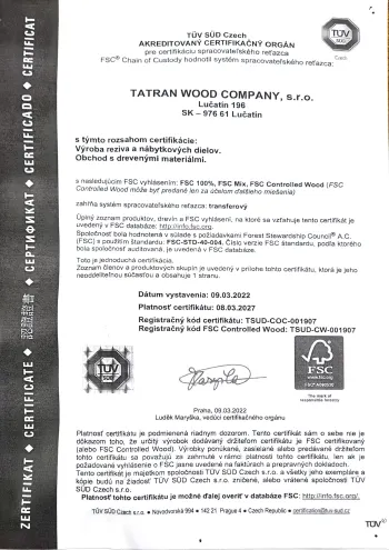 Certifikát FSC spotrebiteľského reťazca – TÜV SÜD Czech, TSUD-COC-001907